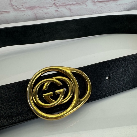 Gucci Black Leather Belt Unique Gold Logo Buckle 223916 90/36 - Picture 3 of 10